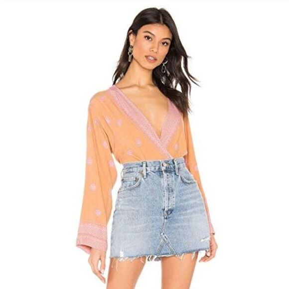 Free People On Board Bodysuit long sleeve boho flowy with lace size S - Picture 10 of 12